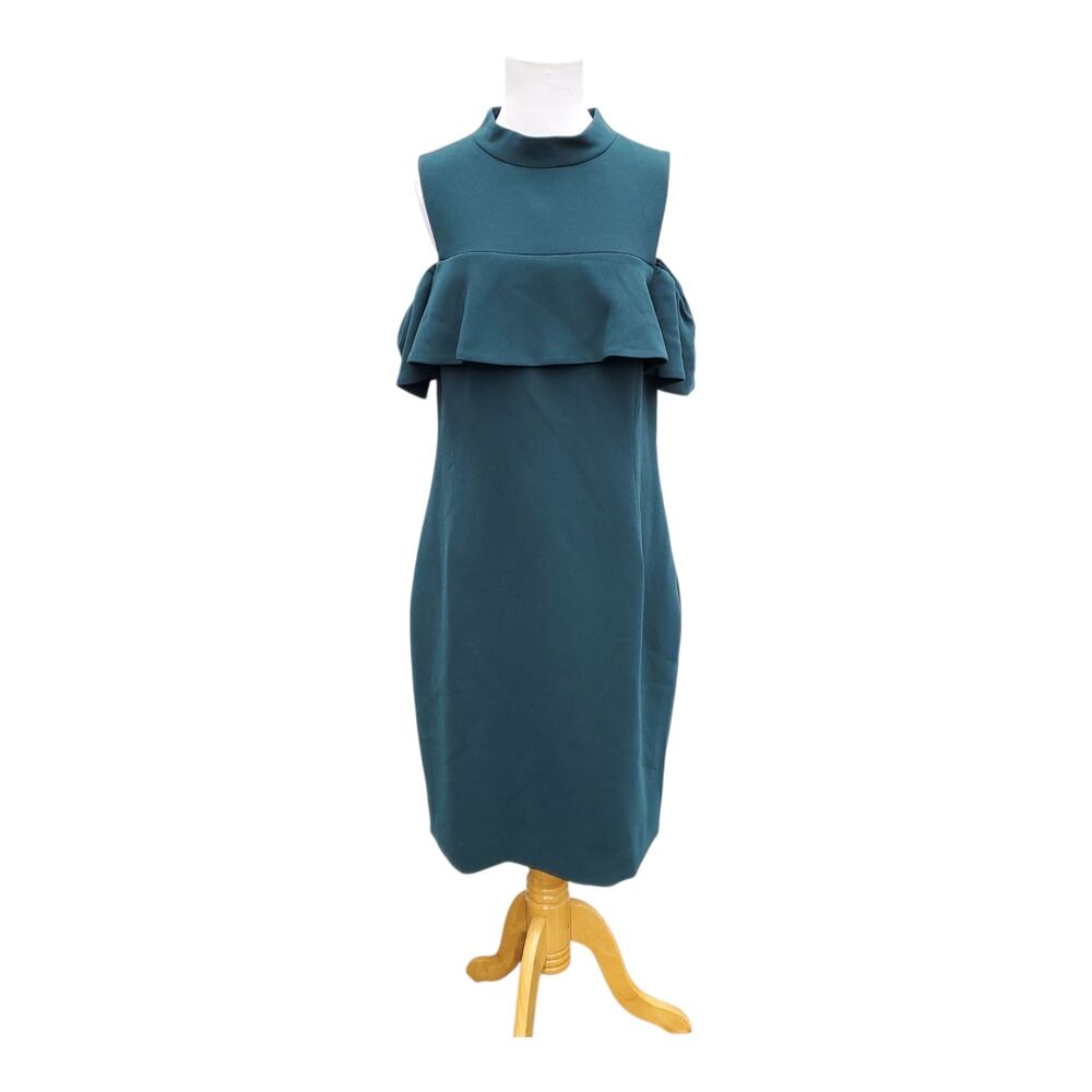 Rickie Freeman Teri Jon Dress Sleeveless Ruffle Front Mock Neck Sheath Sz